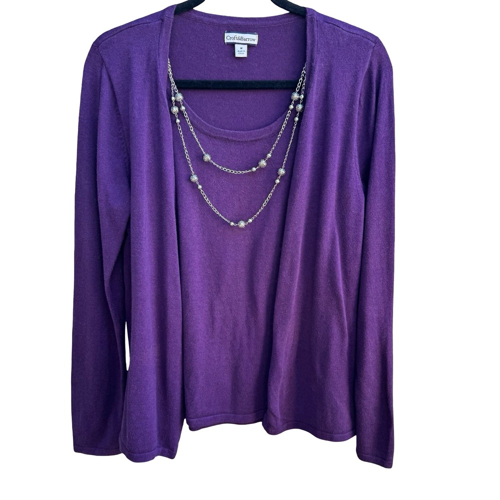 Croft & Barrow Layering Preppy Minimalist Removable Necklace Cardigan Sweater M